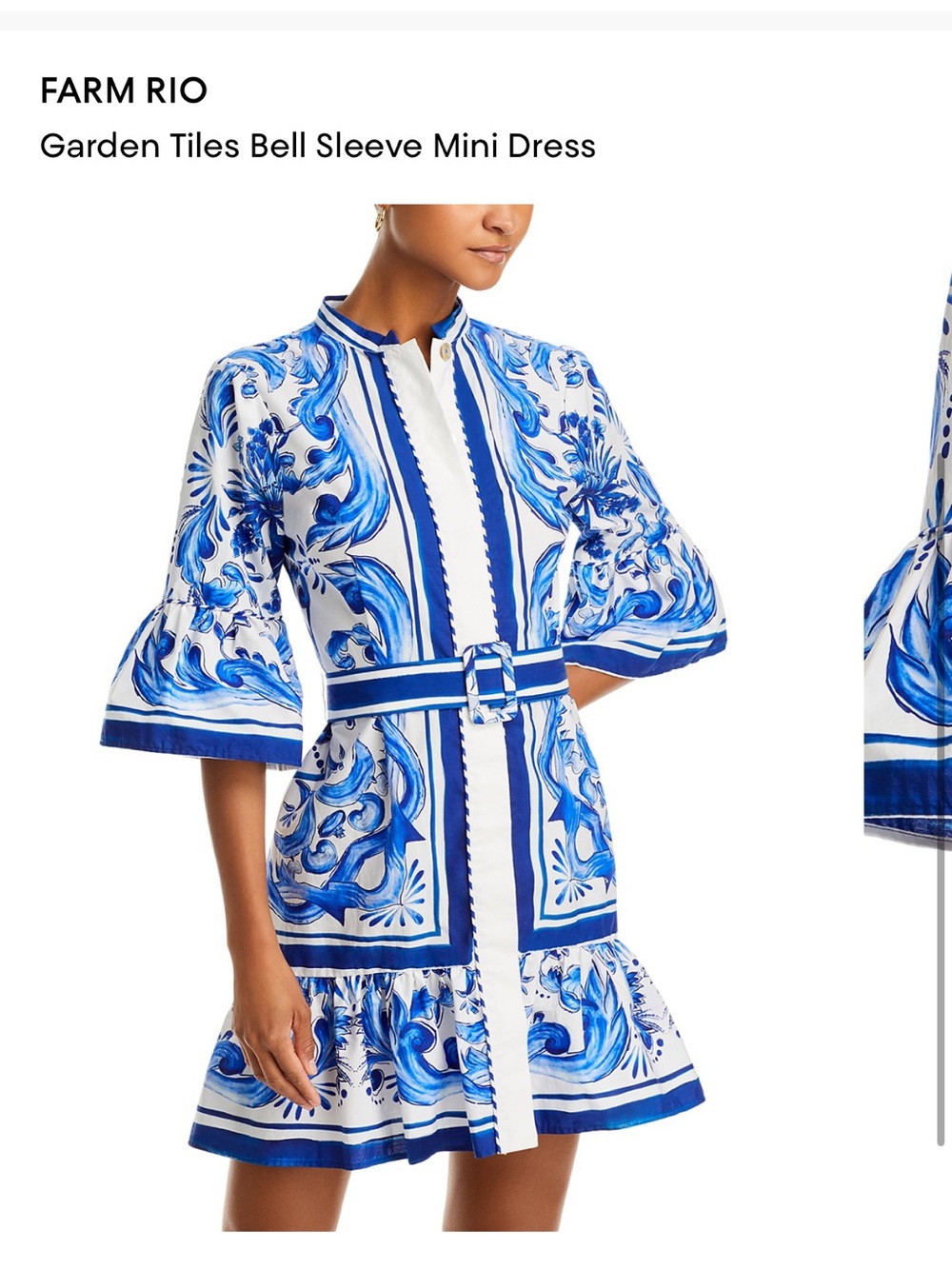 FARM Rio Garden Tiles Bell Sleeve Mini Dress - Picture 1 of 8